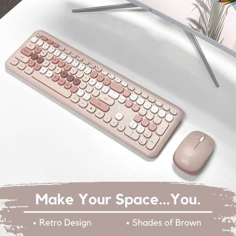 X9 Performance X9 Colorful Keyboard and Mouse Wireless - 2.4G Retro Wireless Keyboard and Mouse Combo - Aesthetic and Bubble Keys - Cute Typewriter Keyboard and Mouse for Computer PC Laptop Windows & Chrome (Brown) - Image 2