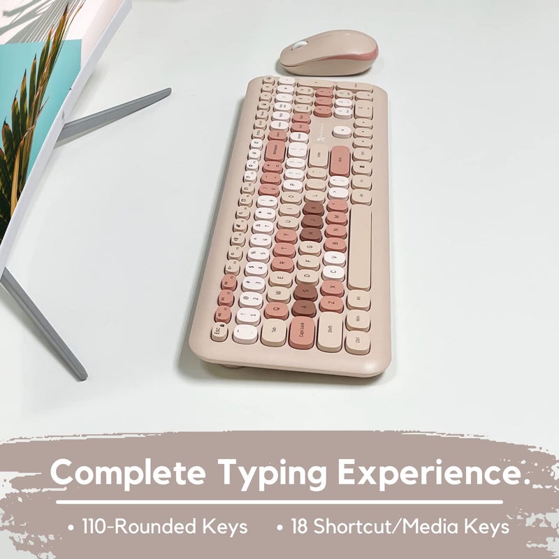 X9 Performance X9 Colorful Keyboard and Mouse Wireless - 2.4G Retro Wireless Keyboard and Mouse Combo - Aesthetic and Bubble Keys - Cute Typewriter Keyboard and Mouse for Computer PC Laptop Windows & Chrome (Brown) - Image 5