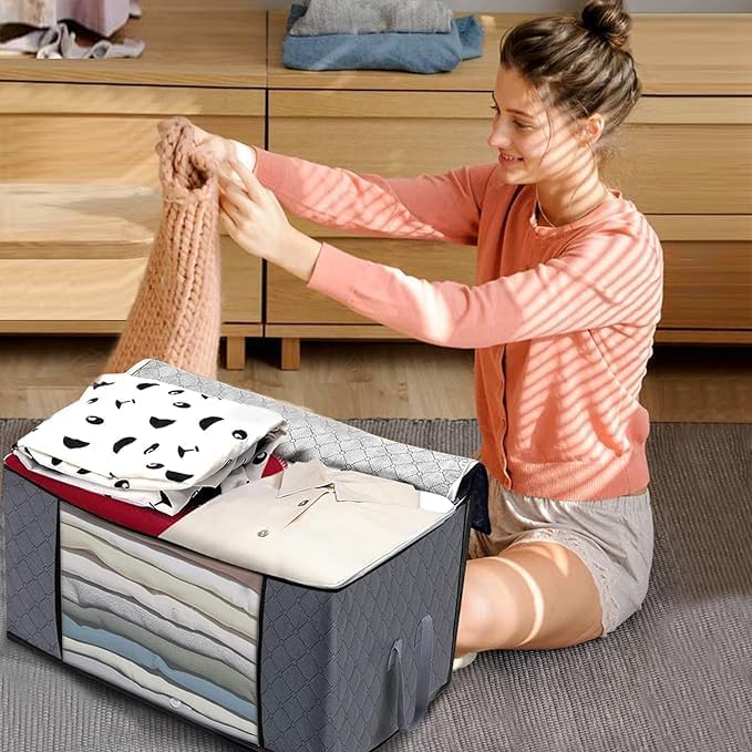 Clothes Storage Bag, Storage Bags for Clothes, Blankets, Comforters, Foldable Clothing Storage with Reinforced Handle, Sturdy Zipper, Clear Window (2) - Image 3
