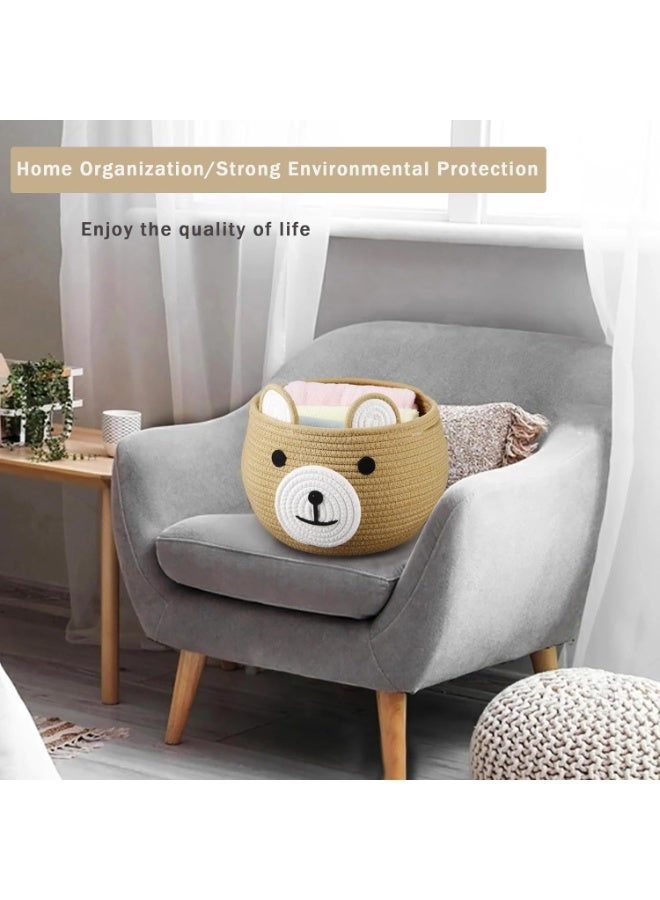 PandaEar Cotton Rope Baby Basket, Baby Gift Basket Nursery Laundry Organizer with Cute Bear Design for Storage Infant Newborn Essentials, Diaper Caddy with Handle (Brown) - Image 4
