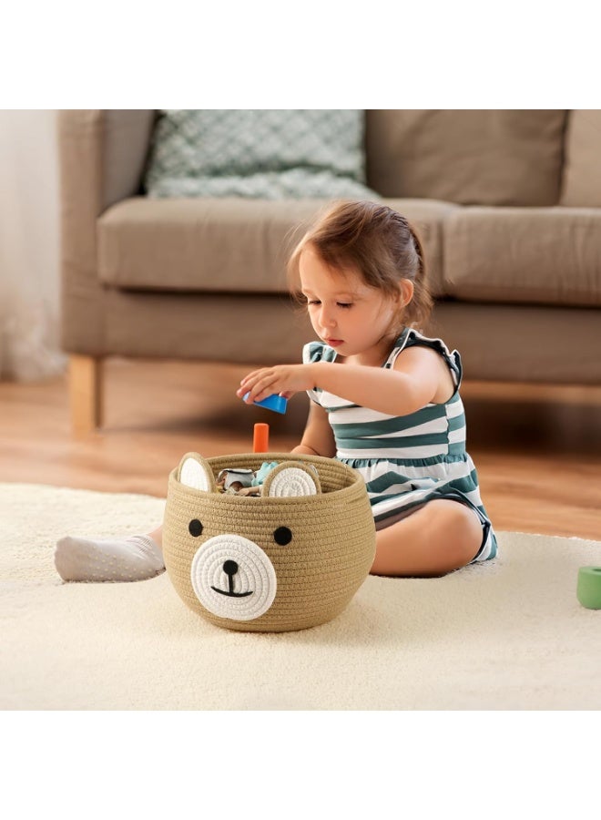 PandaEar Cotton Rope Baby Basket, Baby Gift Basket Nursery Laundry Organizer with Cute Bear Design for Storage Infant Newborn Essentials, Diaper Caddy with Handle (Brown) - Image 2