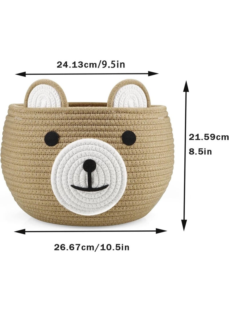PandaEar Cotton Rope Baby Basket, Baby Gift Basket Nursery Laundry Organizer with Cute Bear Design for Storage Infant Newborn Essentials, Diaper Caddy with Handle (Brown) - Image 3