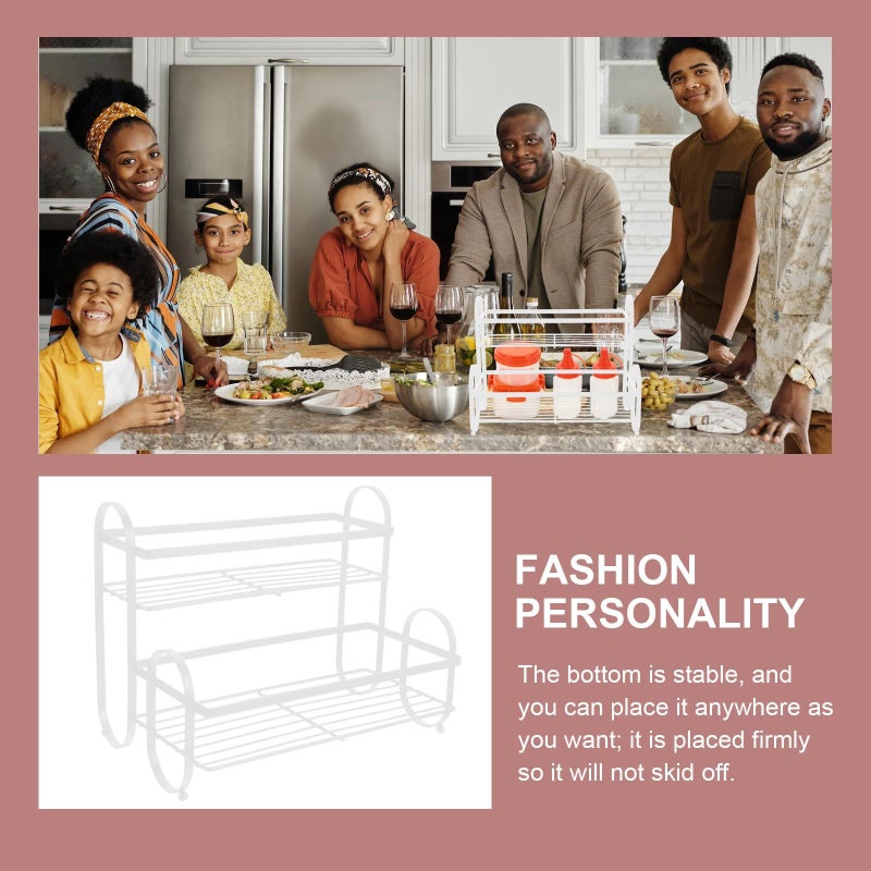 Double Layer Spice Rack Organizer Iron Seasoning Bottle Storage Shelf White Countertop Kitchen Pantry Rack For Tabletop Condiment Arrangement - Image 5