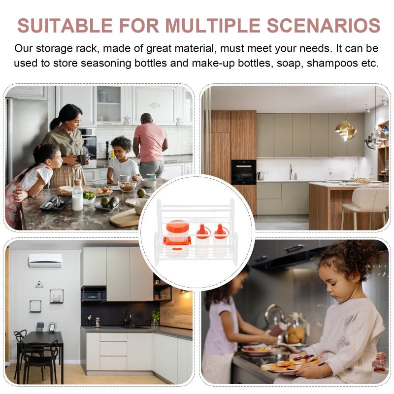Double Layer Spice Rack Organizer Iron Seasoning Bottle Storage Shelf White Countertop Kitchen Pantry Rack For Tabletop Condiment Arrangement - Image 4