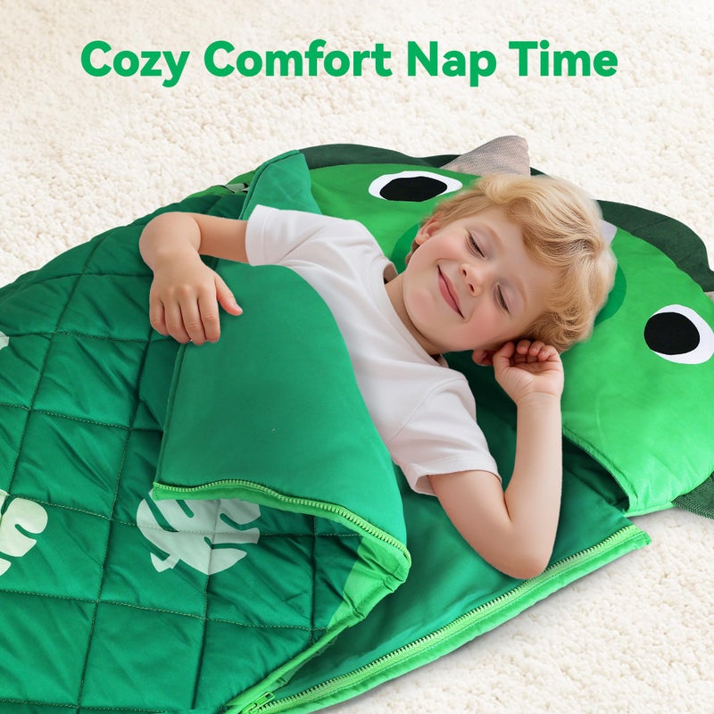 iPlay, iLearn Kid Sleeping Bag, Dinosaur Slumber Sack, Toddler Boy Nap Mat, 2 in 1 Green Dinos Cushion Blanket, Happy Travel Sleepover Daycare Preschool Birthday Gift for 3 4 5 6 Years Old Child - Image 2