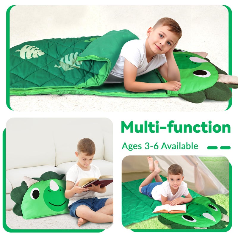 iPlay, iLearn Kid Sleeping Bag, Dinosaur Slumber Sack, Toddler Boy Nap Mat, 2 in 1 Green Dinos Cushion Blanket, Happy Travel Sleepover Daycare Preschool Birthday Gift for 3 4 5 6 Years Old Child - Image 5
