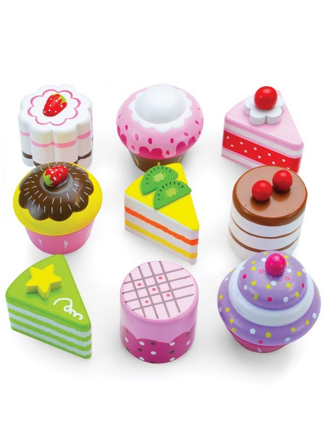 Imagination Generation - Cupcake And Mini Cake Petit Four Set (9Pcs.) Wood Eats Delectable Desserts Wooden Pretend Play Foods ; Imaginative Play Kitchen Toy Accessories In Box - Image 1