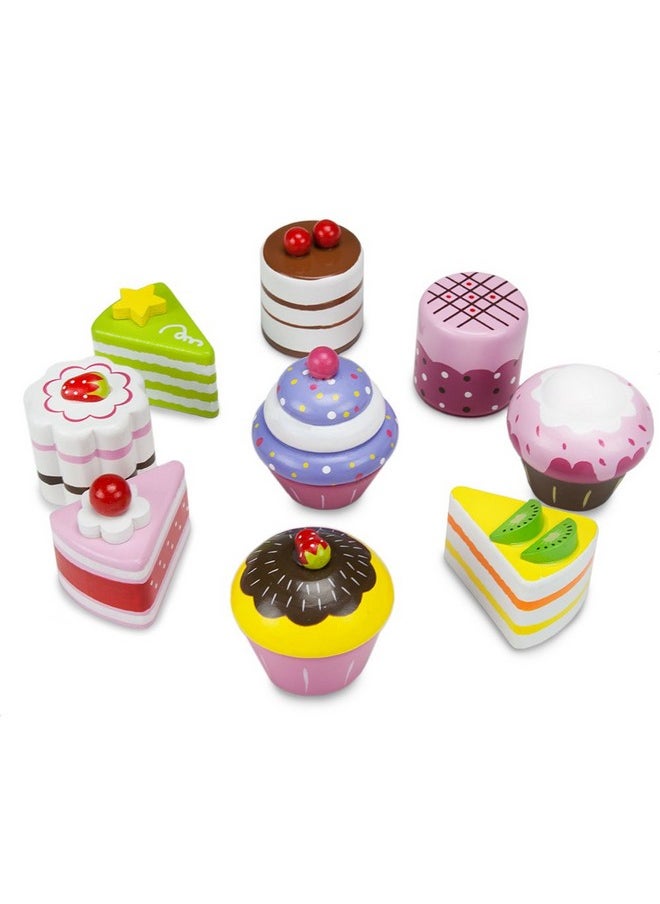 Imagination Generation - Cupcake And Mini Cake Petit Four Set (9Pcs.) Wood Eats Delectable Desserts Wooden Pretend Play Foods ; Imaginative Play Kitchen Toy Accessories In Box - Image 1