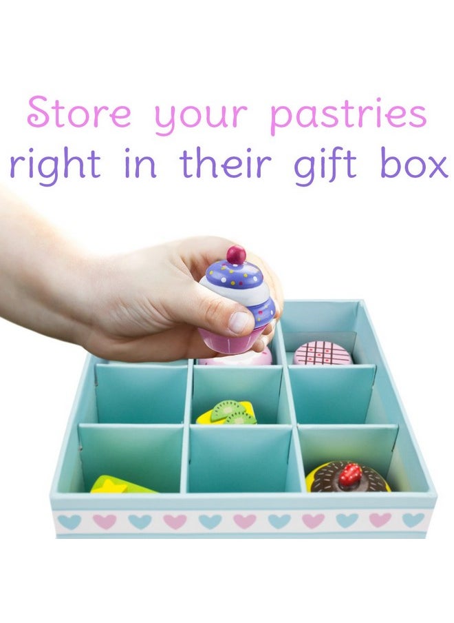 Imagination Generation - Cupcake And Mini Cake Petit Four Set (9Pcs.) Wood Eats Delectable Desserts Wooden Pretend Play Foods ; Imaginative Play Kitchen Toy Accessories In Box - Image 1