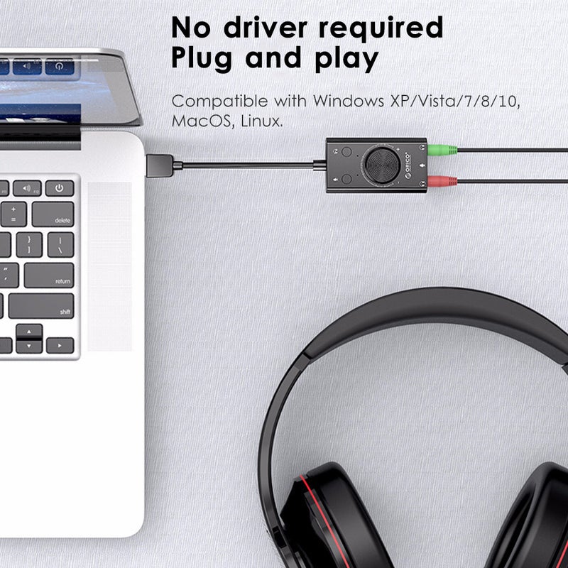 بطاقة صوت USB مستقلة للاستخدام (Plug and Play) محول صوتي مستعرض خارجي منفصل لسماعات الرأس والميكروفون مع تحكم في مستوى الصوت يدعم TRS/TRRS متوافقة مع Win MacOS Linux - Image 4