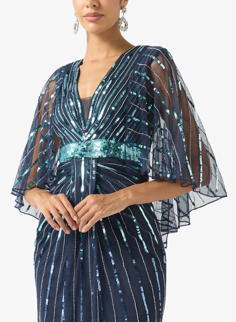 Amelia Rose  Embellished Pleated Maxi Dress for Women | Best Price UAE