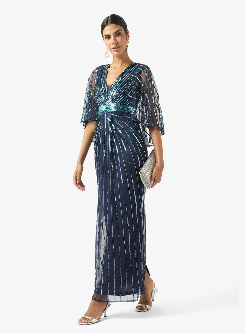 Amelia Rose  Embellished Pleated Maxi Dress for Women | Best Price UAE