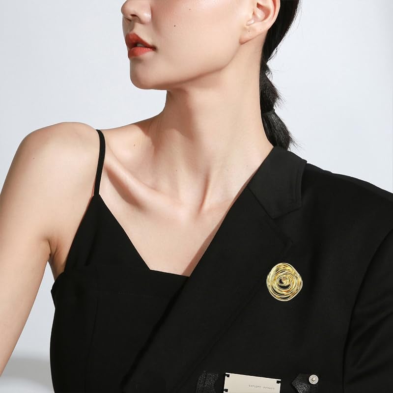 OIDIMS Gold-Tone Spiral Brooch Pins for Women Men Minimalist Metal Corsage Unique Geometric Swirl Brooches Lapel Badge for Suit Coat Jacket Clothes Accessories Unisex Costume Jewelry Graduation Party (Gold-Tone) - Image 2
