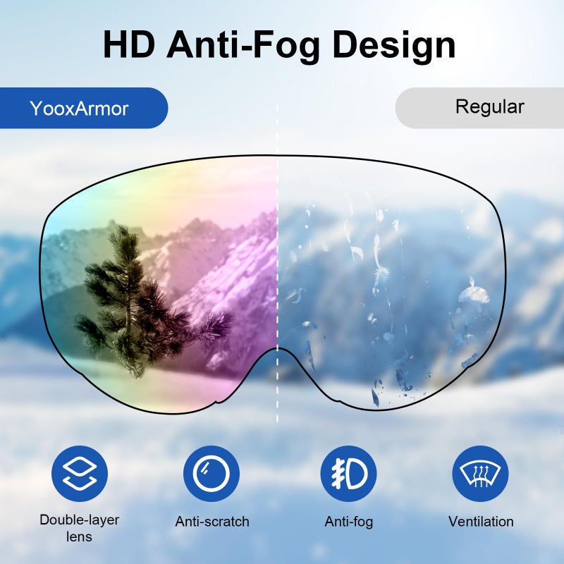 YooxArmor OTG Kids Ski Goggles, Kids Snowboard Goggles for Boys Girls Toddler Youth, Kid Snow Goggles Anti-Fog 100% UV400 Protection Age 6-14 - Image 2