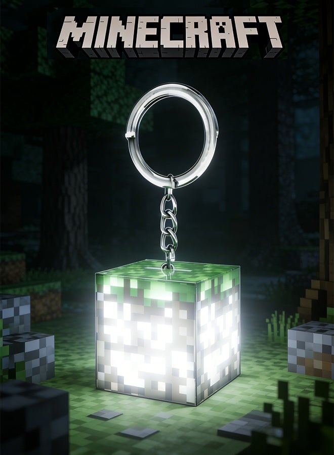ماين كرافت سلسلة مفاتيح ماينكرافت مع مصباح ليلي - سلسلة مفاتيح مضيئة محمولة قابلة لإعادة الشحن عبر منفذ USB، لعبة مصباح LED صغير لمحبي ماينكرافت، هدية تذكارية متينة مصنوعة من مادة ABS - Image 3