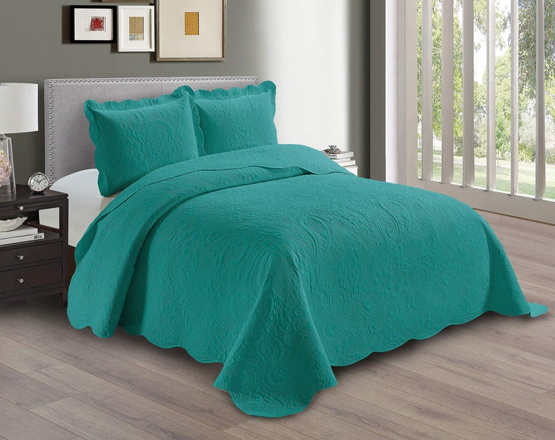 Linen Plus Embossed Coverlet Bedspread Set Oversized Solid Turquoise FullQueen Bed Cover Bedding New  Dana