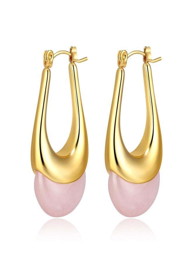 BriLove Chunky U Shape Resin Earrings for Women, Unique Retro Hypoallergenic Trendy Hoop Lightweight Jewelry for Party Daily Wear Accessories Pink Gold-Tone - Image 1