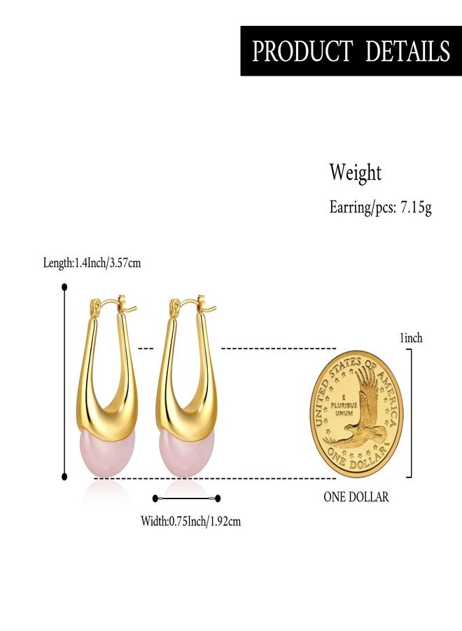 BriLove Chunky U Shape Resin Earrings for Women, Unique Retro Hypoallergenic Trendy Hoop Lightweight Jewelry for Party Daily Wear Accessories Pink Gold-Tone - Image 5
