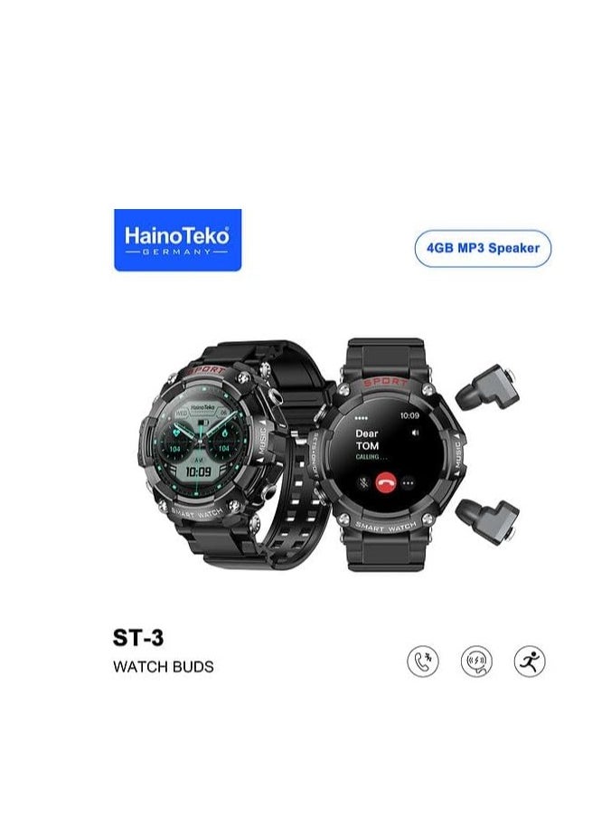 Generic - Generic Heino Teko Germany ST3 Smart Watch with Earbuds, Smart Watch With Ear Buds Fitness Tracker, Heart Rate Monitor Sleep Tracker, Black - Image 1