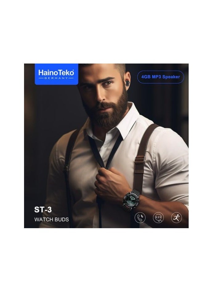 Generic - Generic Heino Teko Germany ST3 Smart Watch with Earbuds, Smart Watch With Ear Buds Fitness Tracker, Heart Rate Monitor Sleep Tracker, Black - Image 1