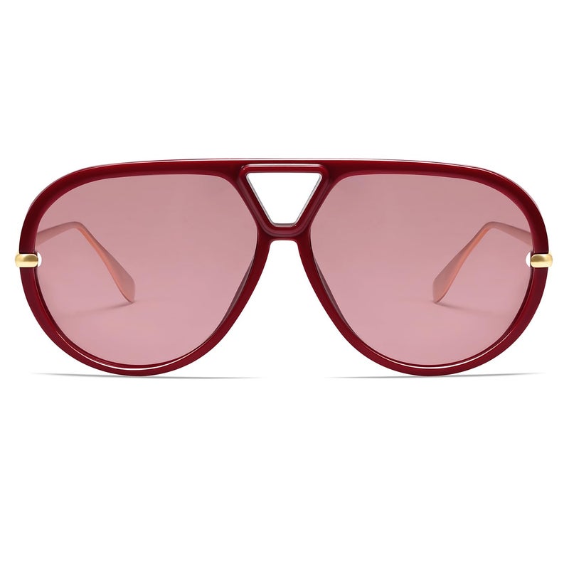 VANLINKER Trendy Polarized Aviator Sunglasses for Women Men Retro Oversized Round Sunglasses Vintage Side Shield Shades VL9798, Wine Red/Light Red - Image 1