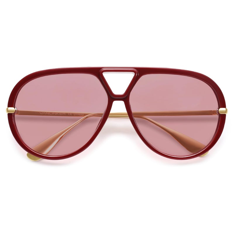 VANLINKER Trendy Polarized Aviator Sunglasses for Women Men Retro Oversized Round Sunglasses Vintage Side Shield Shades VL9798, Wine Red/Light Red - Image 3