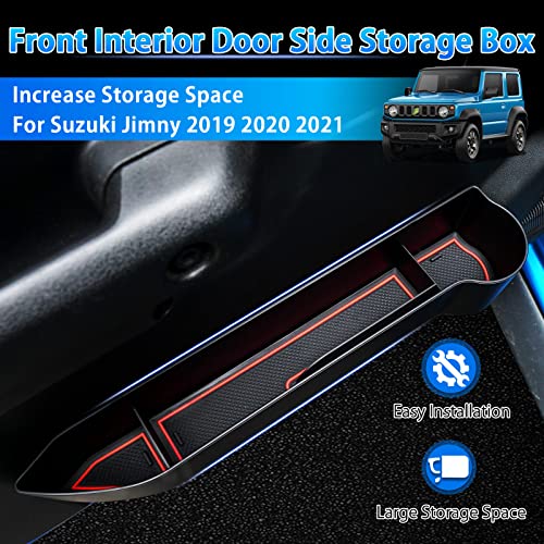 Autorder Door Side Storage Box for Suzuki Jimny 2019-2025 JB64 JB74 Accessories Armrest Phone Container Door Organizer Handle Pocket Tray with Red Mats 2 Pack - Image 2