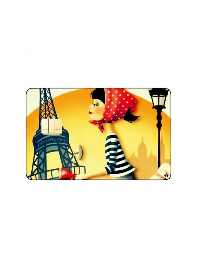 RKN PRINTED BANK CARD STICKER Cute Girl Drawing In Motorcycle In Paris - Image 1
