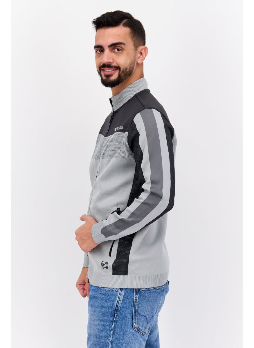 Free Soul Men Mock Neck Brand Logo Long Sleeves Sweatshirt, Grey  - Image 2