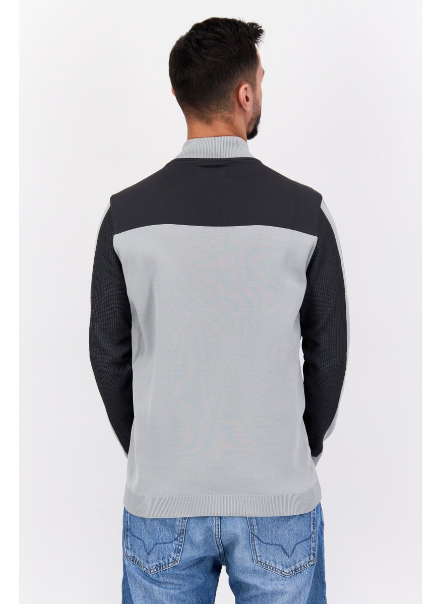 Free Soul Men Mock Neck Brand Logo Long Sleeves Sweatshirt, Grey  - Image 3