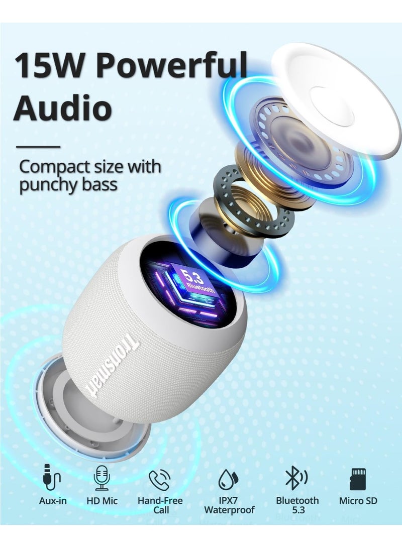 Tronsmart T7 Mini Portable Bluetooth 5.3 Speaker – 15W 360° Stereo Sound, 18-Hour Playtime, IPX7 Waterproof, Compact Wireless Speaker for Home, Outdoor & Travel (Grey) - Image 2