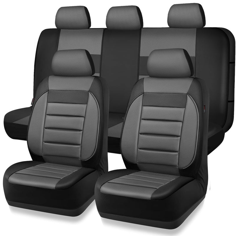 CAR PASS Leather Seat Covers Full Set Universal Water Resistant 3D Foam Back Support, Luxury Comfort Automotive 5 Seat Covers All Season Fit for SUV,Sedan,Van, Airbag Compatible Elegance(Gray Black) - Image 1