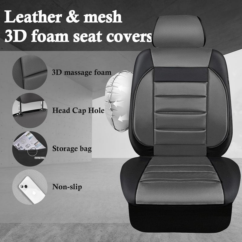 CAR PASS Leather Seat Covers Full Set Universal Water Resistant 3D Foam Back Support, Luxury Comfort Automotive 5 Seat Covers All Season Fit for SUV,Sedan,Van, Airbag Compatible Elegance(Gray Black) - Image 3