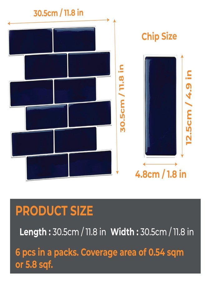 WALPLUS 6-Sheets Peel and Stick Backsplash for Kitchen Removable Backsplash for Renters 11.8" x 11.8" Self Adhesive Stick Tile for Kitchen Bathrom Deep Blue Glossy with White Grout - Image 5
