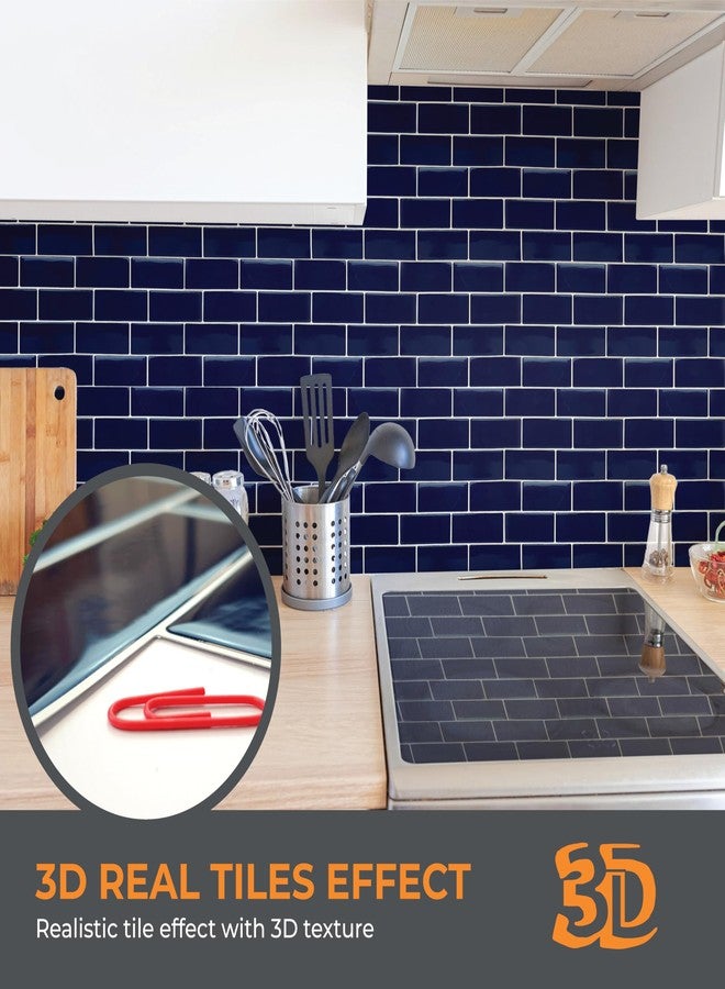 WALPLUS 6-Sheets Peel and Stick Backsplash for Kitchen Removable Backsplash for Renters 11.8" x 11.8" Self Adhesive Stick Tile for Kitchen Bathrom Deep Blue Glossy with White Grout - Image 3