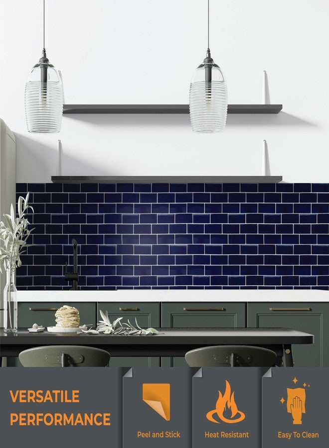 WALPLUS 6-Sheets Peel and Stick Backsplash for Kitchen Removable Backsplash for Renters 11.8" x 11.8" Self Adhesive Stick Tile for Kitchen Bathrom Deep Blue Glossy with White Grout - Image 2