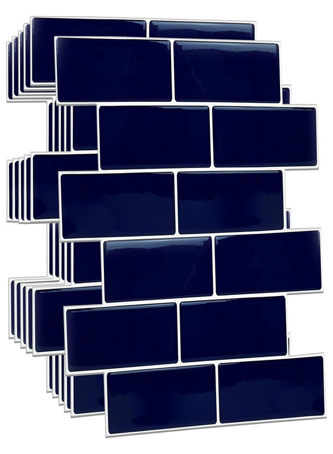 WALPLUS 6-Sheets Peel and Stick Backsplash for Kitchen Removable Backsplash for Renters 11.8" x 11.8" Self Adhesive Stick Tile for Kitchen Bathrom Deep Blue Glossy with White Grout - Image 1