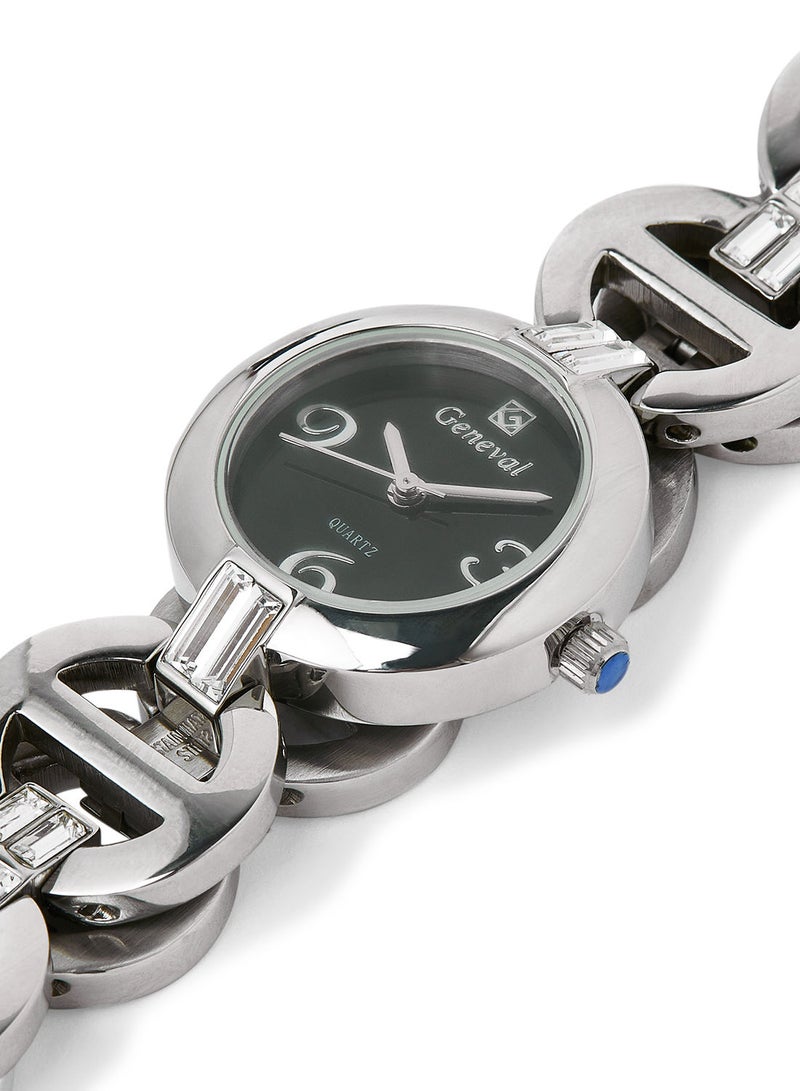 Geneval of Switzerland ساعة يد معدنية تناظرية GBS112WB - 26 مم - فضي - Image 2