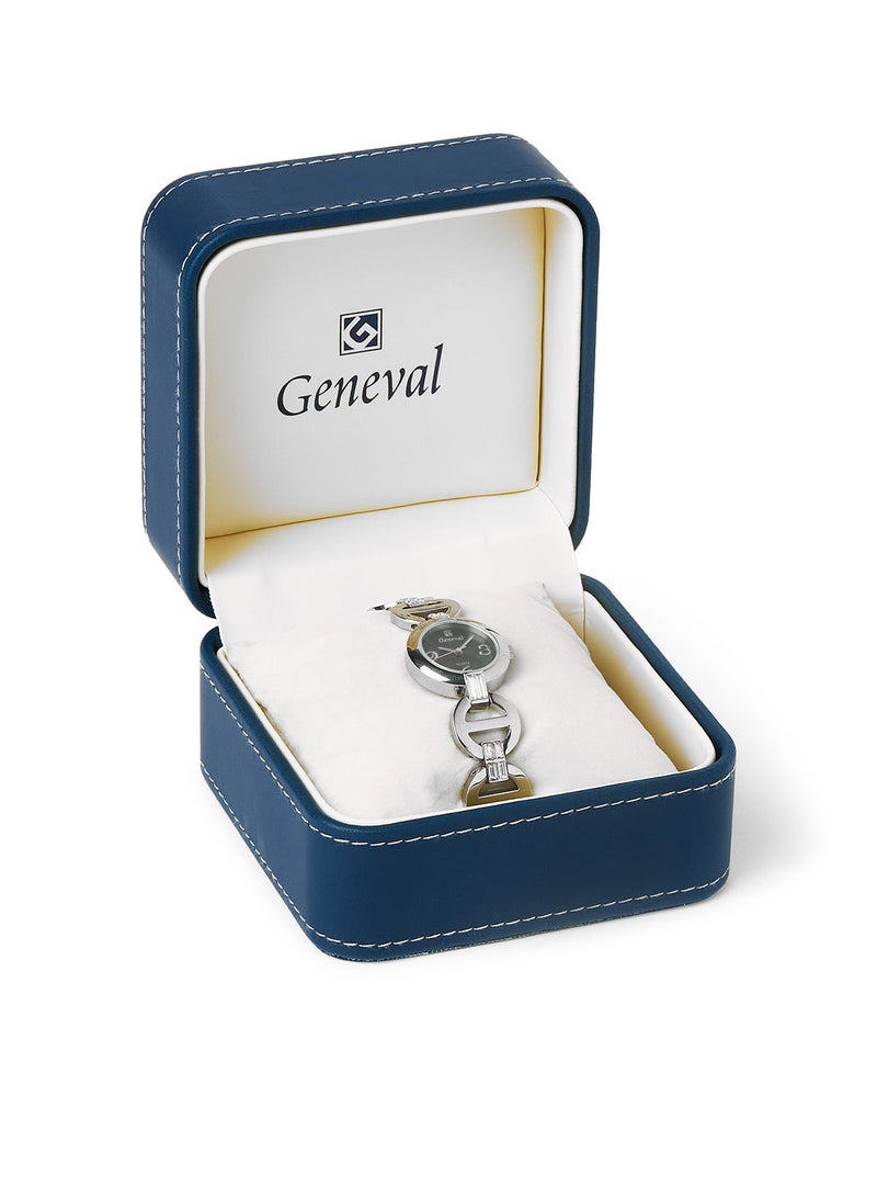 Geneval of Switzerland ساعة يد معدنية تناظرية GBS112WB - 26 مم - فضي - Image 5