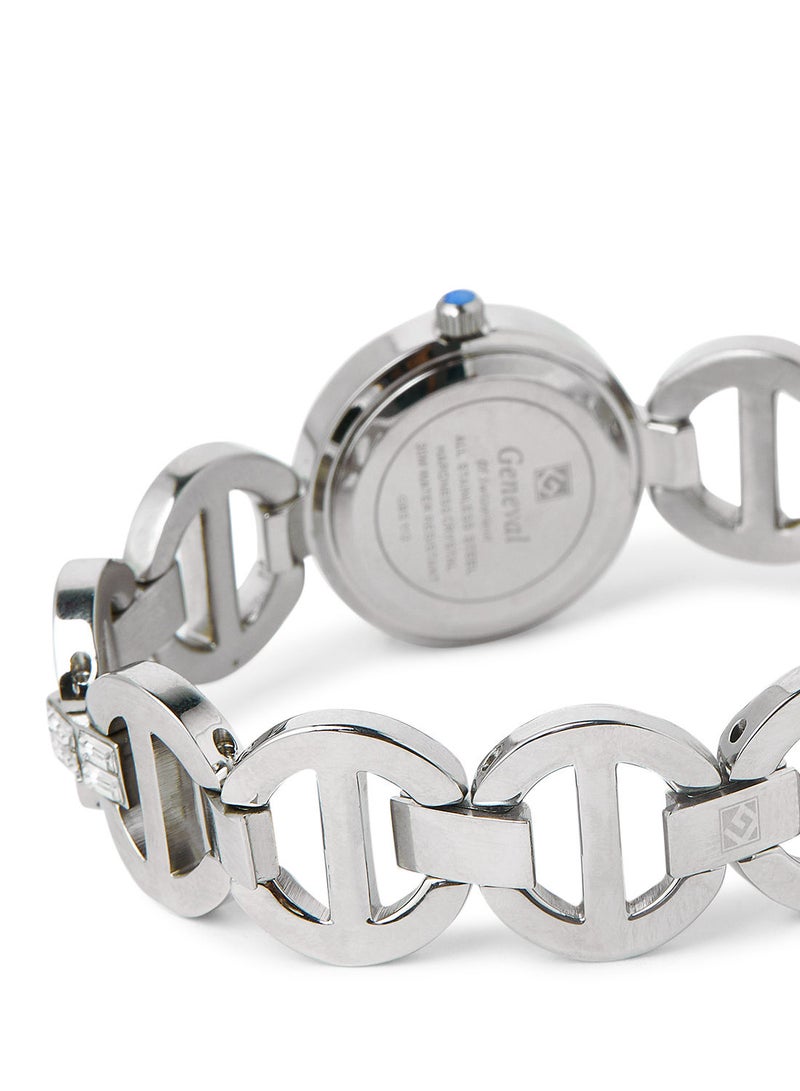 Geneval of Switzerland ساعة يد معدنية تناظرية GBS112WB - 26 مم - فضي - Image 3