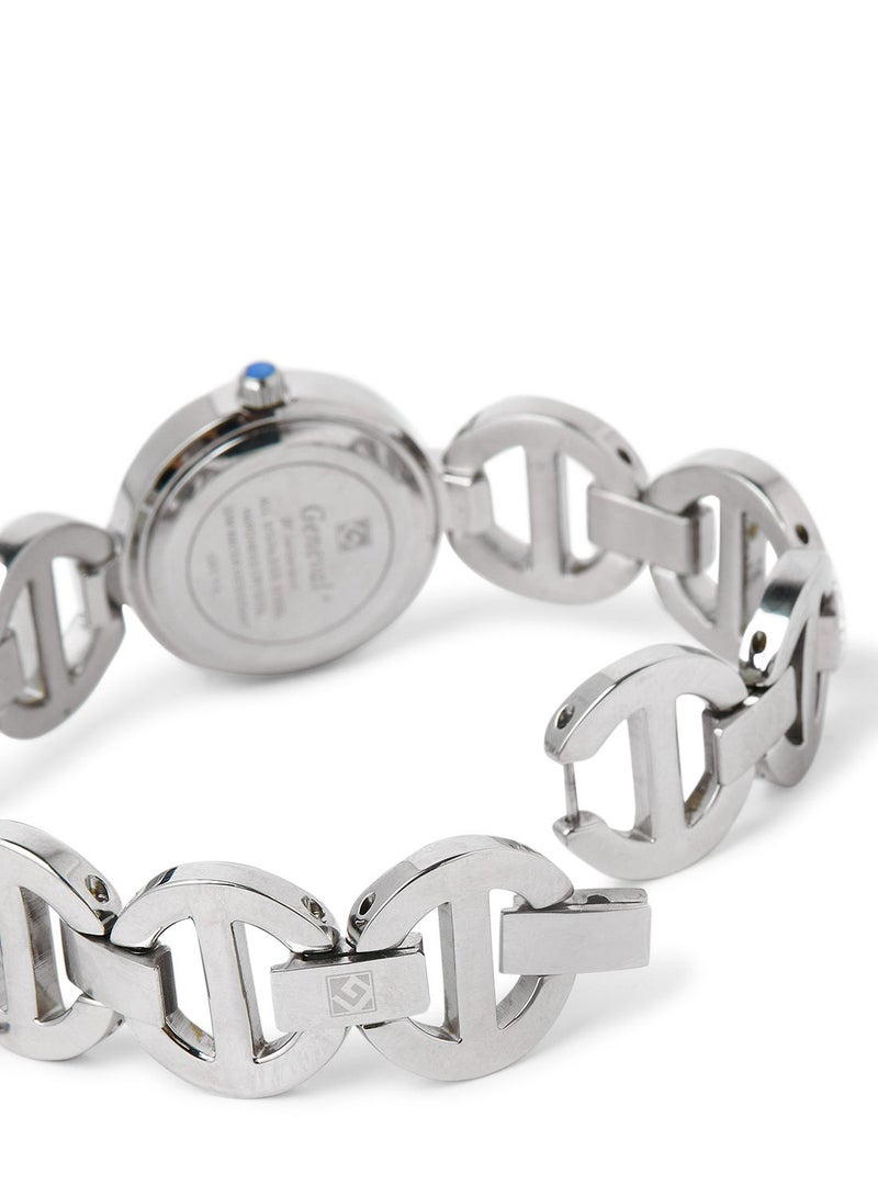 Geneval of Switzerland ساعة يد معدنية تناظرية GBS112WB - 26 مم - فضي - Image 4