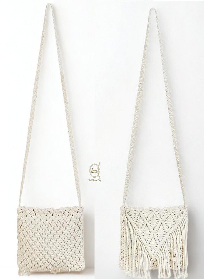 تي إم إس حقيبة كروسبودي من المكرمية من تي إم إس، حقيبة كتف بوهيمية منسوجة يدويًا للنساء، 25 سم × 20 سم، لون أبيض كريمي، حقيبة كتف بوهيمية بحزام قابل للتعديل للاستخدام اليومي - قطعة واحدة - Image 5