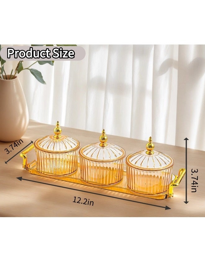 شيبشيب طقم صينية فواكه مقسمة بتصميم كلاسيكي، أطباق تقديم فواكه مجففة على الطراز الأوروبي الملكي، وعاء شفاف للوجبات الخفيفة مع غطاء، صحن تقديم المكسرات. مناسب لتخزين الطعام والتجمعات العائلية. - Image 4