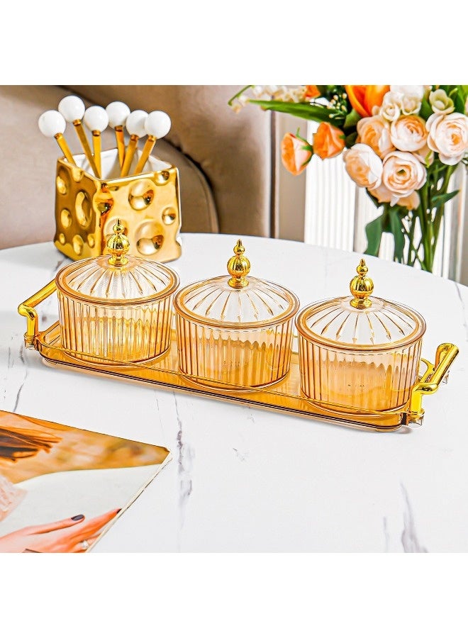 شيبشيب طقم صينية فواكه مقسمة بتصميم كلاسيكي، أطباق تقديم فواكه مجففة على الطراز الأوروبي الملكي، وعاء شفاف للوجبات الخفيفة مع غطاء، صحن تقديم المكسرات. مناسب لتخزين الطعام والتجمعات العائلية. - Image 2