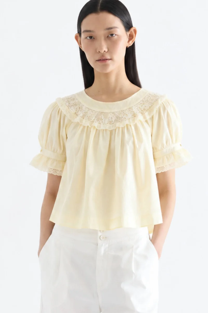 The Editor's Market Elsa Lace Neck Blouse - Butter
