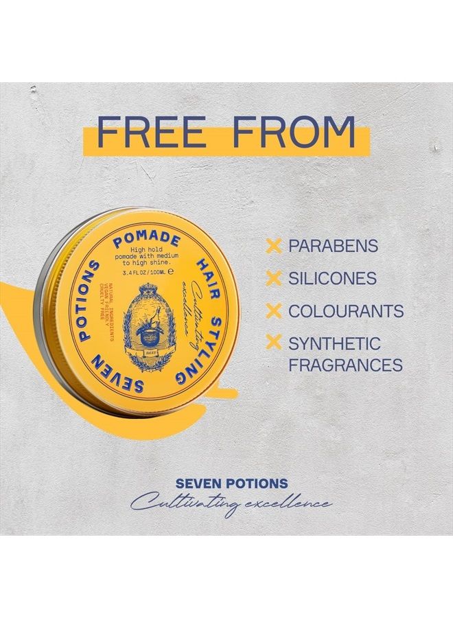 Seven Potions Hair Styling Pomade For Men 3.4 fl oz - High Shine - High Hold Hair Wax - Water Based - Natural, Vegan, Cruelty Free - Image 5