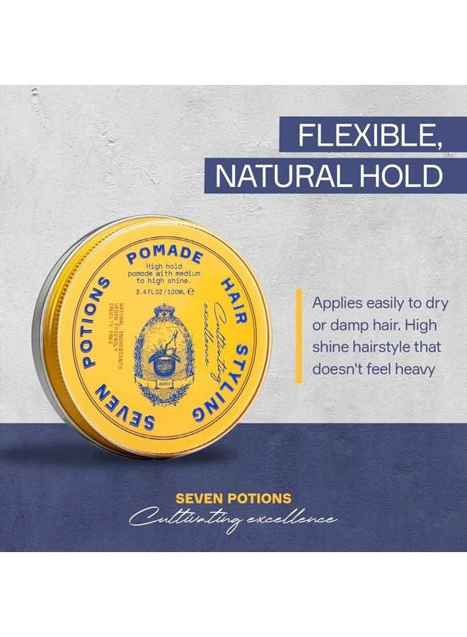 Seven Potions Hair Styling Pomade For Men 3.4 fl oz - High Shine - High Hold Hair Wax - Water Based - Natural, Vegan, Cruelty Free - Image 2