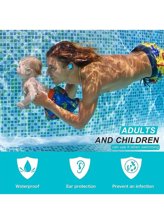 T NEWFUN 16 PCS Ear Plugs for Sleeping Swimming, Waterproof Noise Cancelling Earplugs, Reusable Silicone Moldable Noise Cancelling Earplugs for Shooting Range, Swimmers, Snoring, Concerts, Airplanes, Travel, Work, Studying - Blue/Green - Image 5