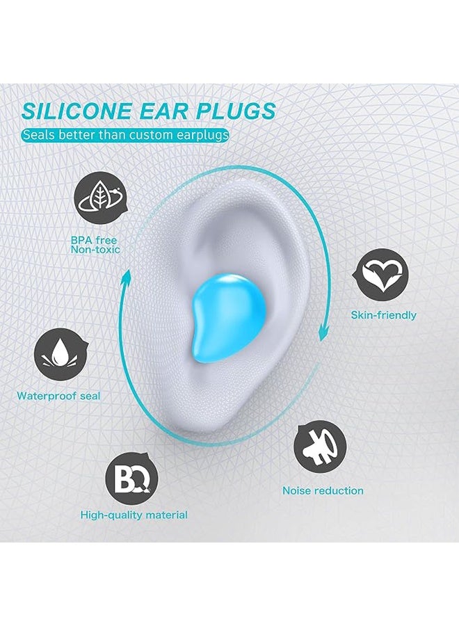 T NEWFUN 16 PCS Ear Plugs for Sleeping Swimming, Waterproof Noise Cancelling Earplugs, Reusable Silicone Moldable Noise Cancelling Earplugs for Shooting Range, Swimmers, Snoring, Concerts, Airplanes, Travel, Work, Studying - Blue/Green - Image 2