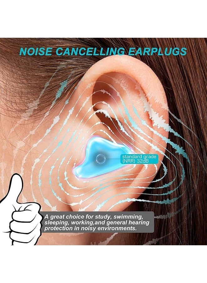T NEWFUN 16 PCS Ear Plugs for Sleeping Swimming, Waterproof Noise Cancelling Earplugs, Reusable Silicone Moldable Noise Cancelling Earplugs for Shooting Range, Swimmers, Snoring, Concerts, Airplanes, Travel, Work, Studying - Blue/Green - Image 3